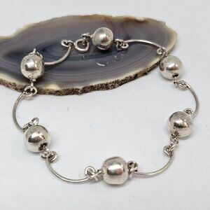 925 Sterling Silver Beaded Chain Link Bracelet 8"